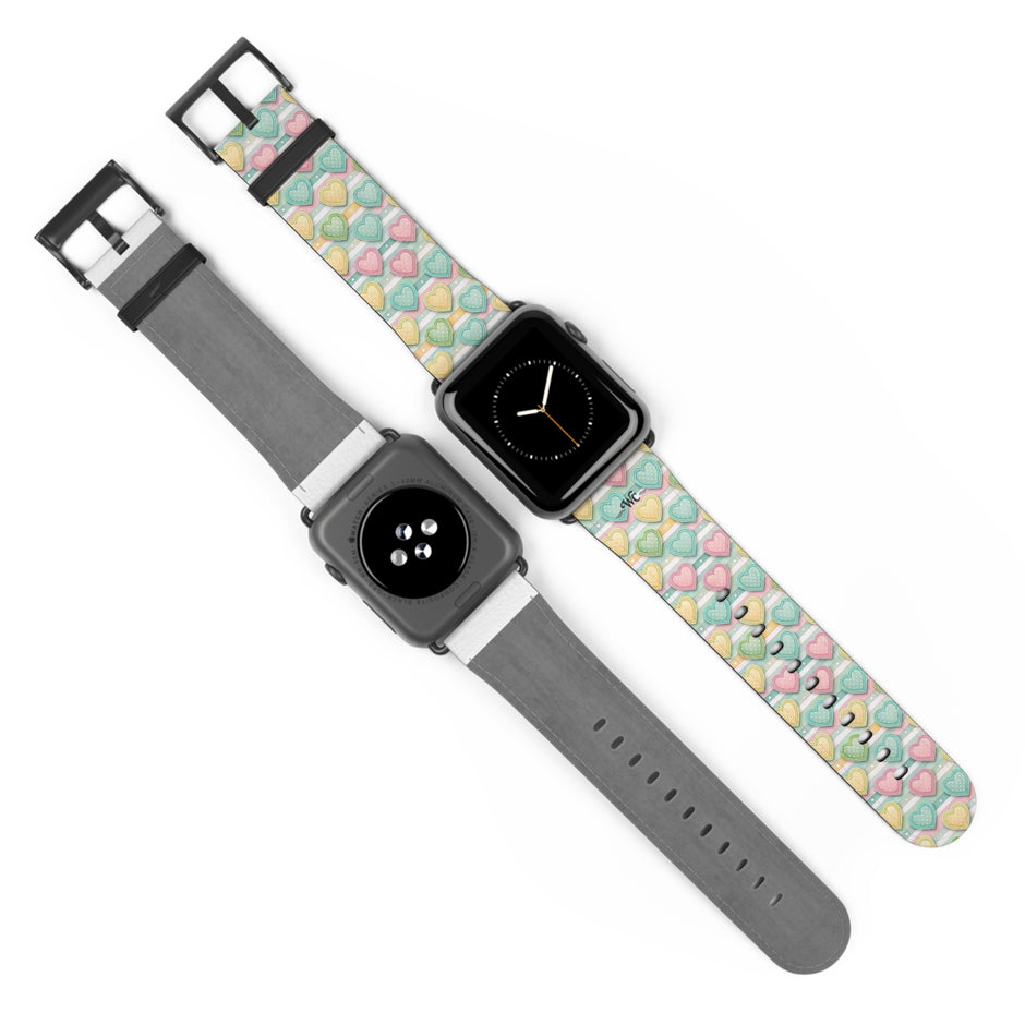 Be Mine; or Not - Pastel Heart Pattern Apple Watch Band — Cute Candy Hearts Watch Strap