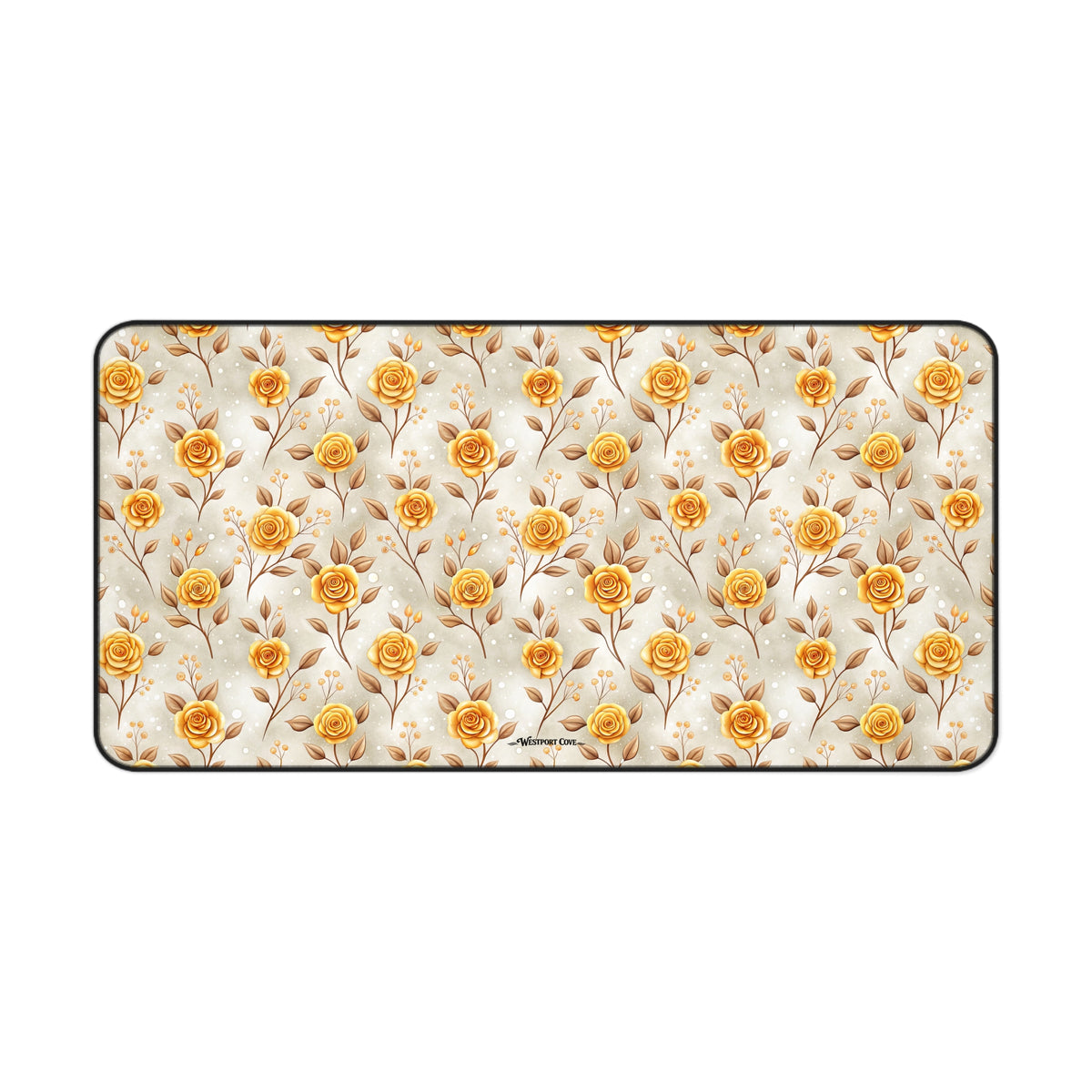 Golden Rose Desk Mat — Floral Office Mouse Pad for Home & Work