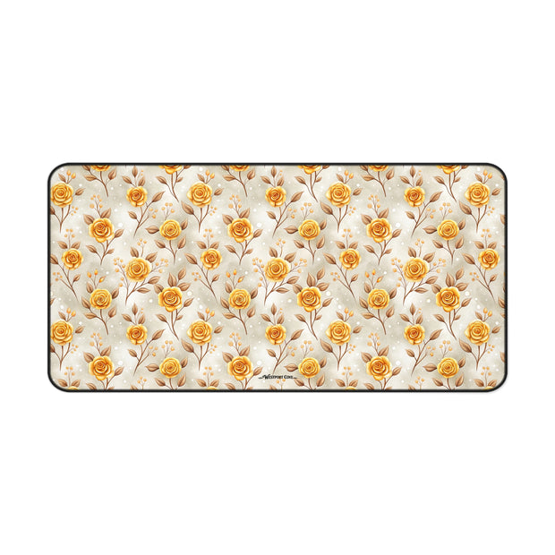 Golden Rose Desk Mat — Floral Office Mouse Pad for Home & Work
