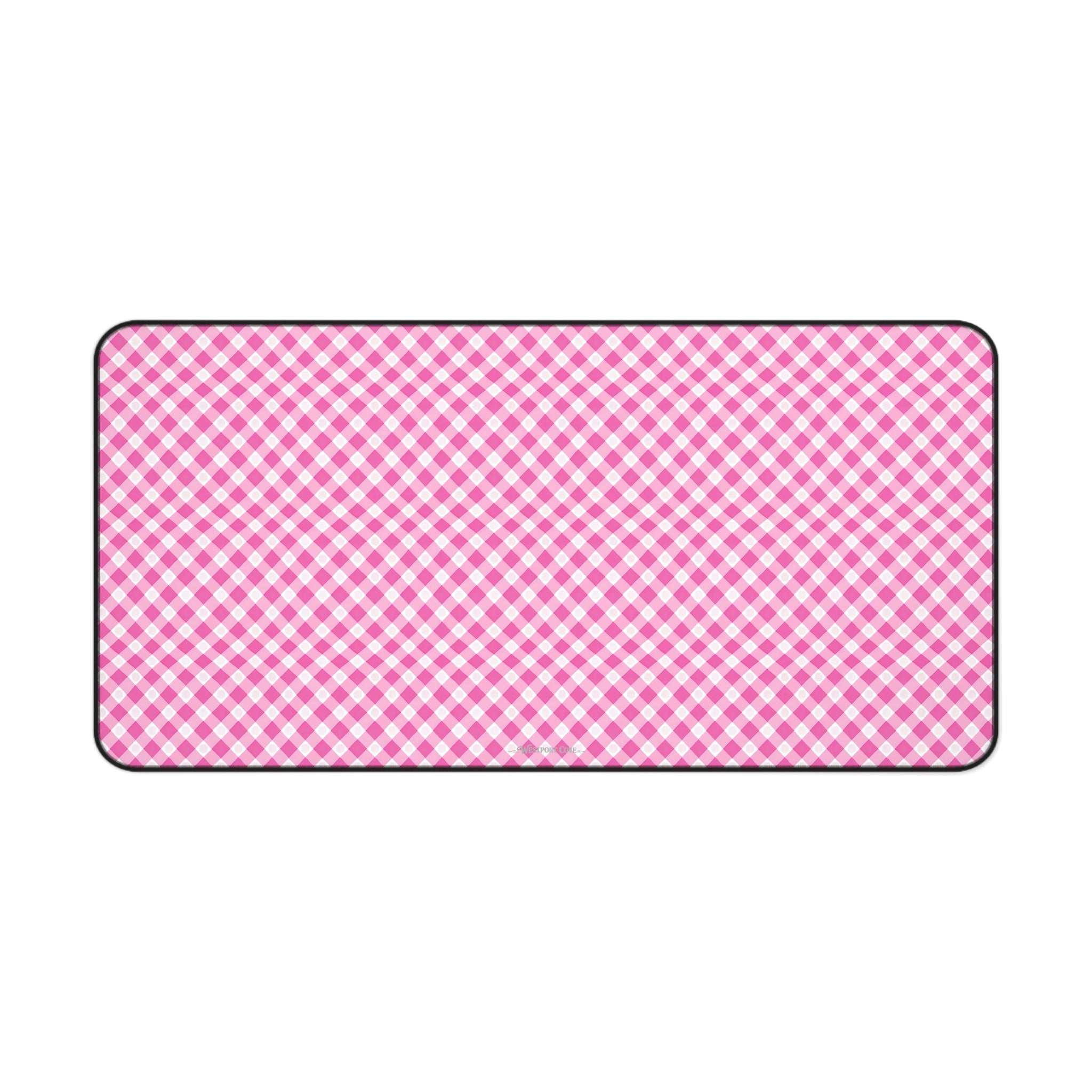 Pink Gingham  - Desk Mat — Cute Checkered Mouse Pad for Office & Study