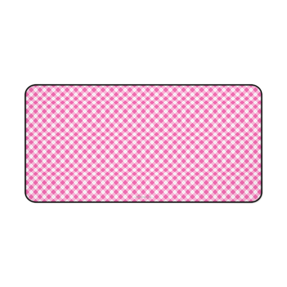 Pink Gingham  - Desk Mat — Cute Checkered Mouse Pad for Office & Study