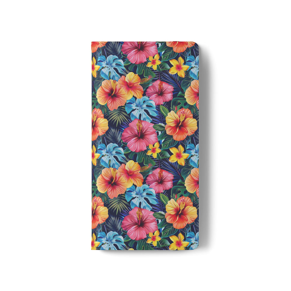 Tropical Hibiscus Flip Phone Case — Floral Wallet Flip Case with Card Slots