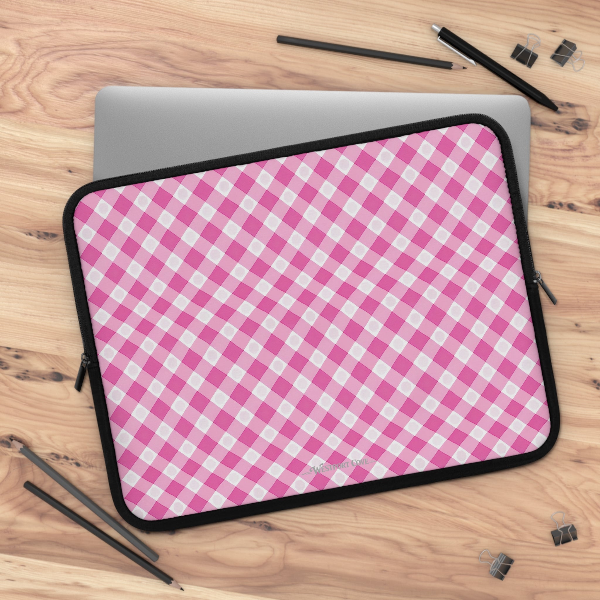 Pink Gingham  - Laptop Sleeve — Cute Plaid Protective Case