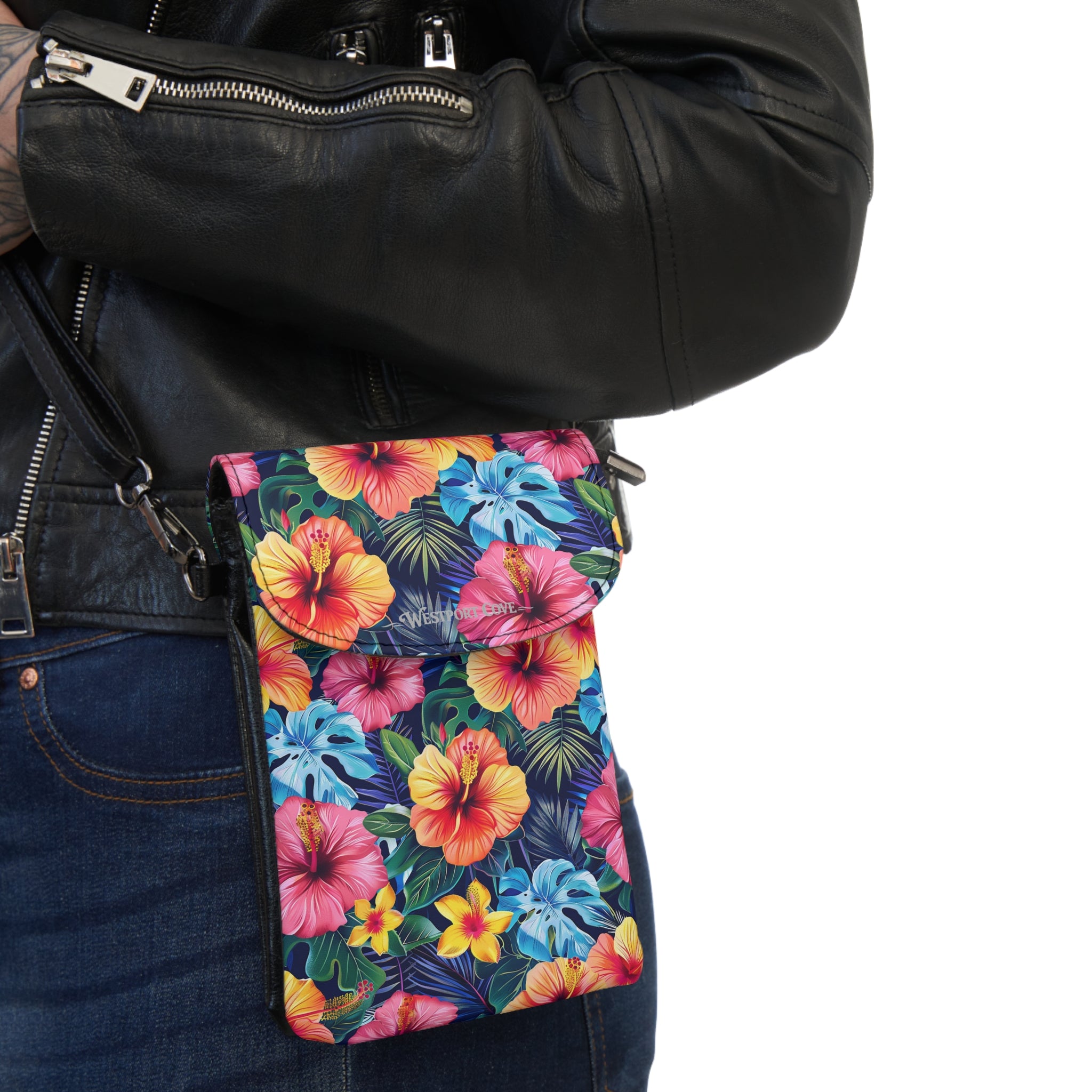 Tropical Hibiscus Phone Wallet - Floral Crossbody Card Holder