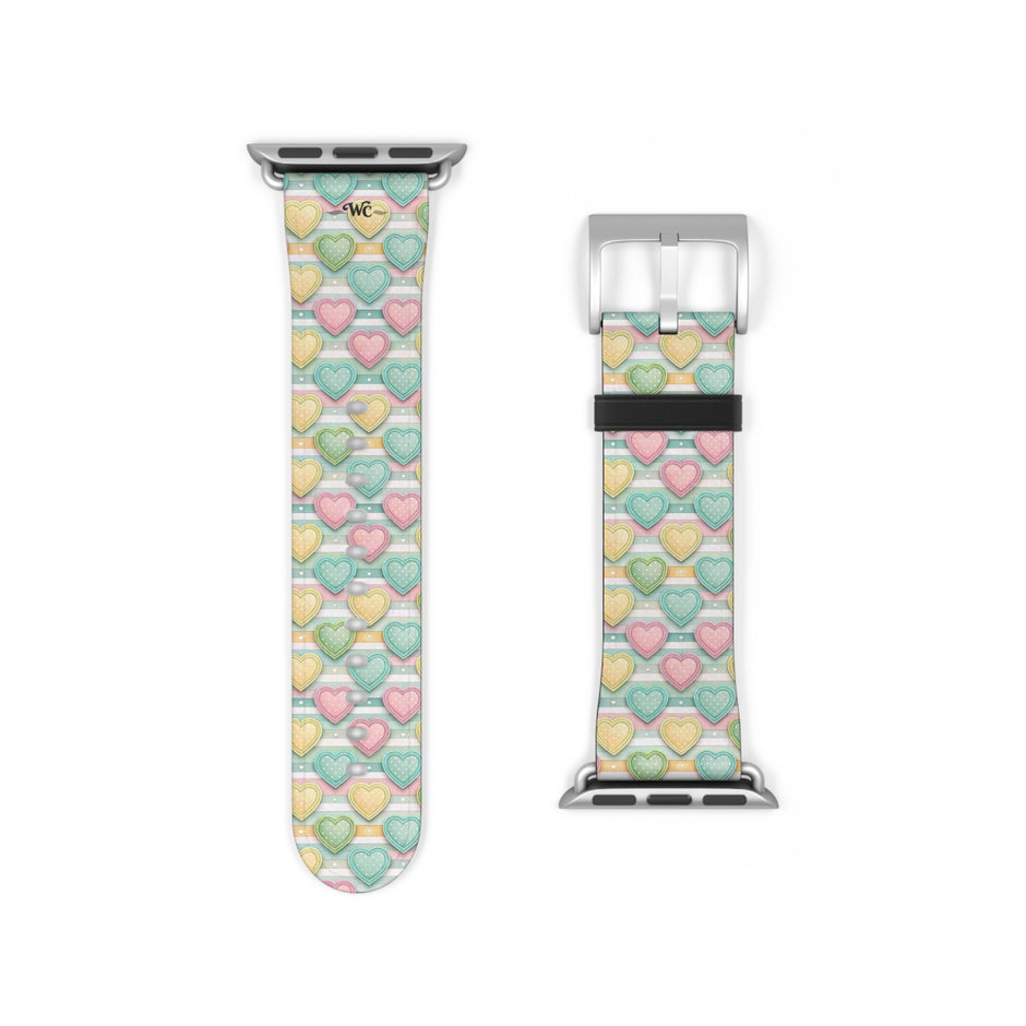 Be Mine; or Not - Pastel Heart Pattern Apple Watch Band — Cute Candy Hearts Watch Strap