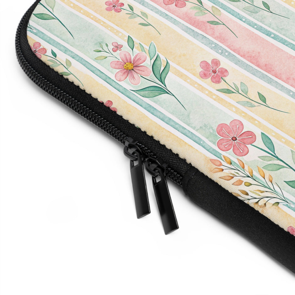 Floral Stripe Laptop Sleeve — Pastel Vintage Flower Case