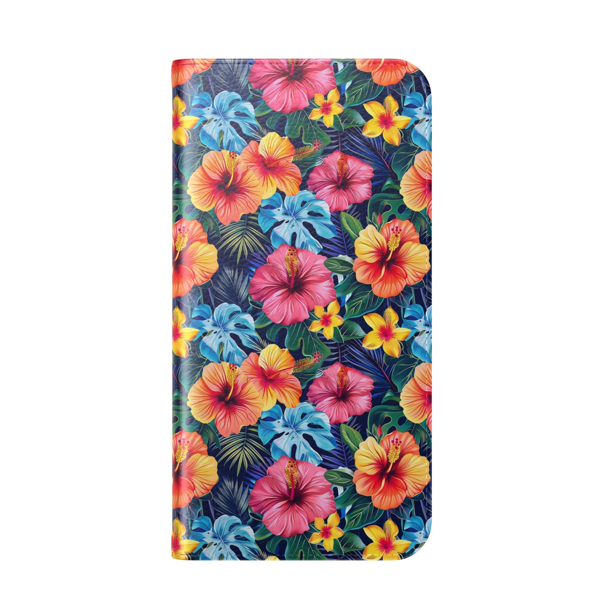Tropical Hibiscus Flip Phone Case — Floral Wallet Flip Case with Card Slots