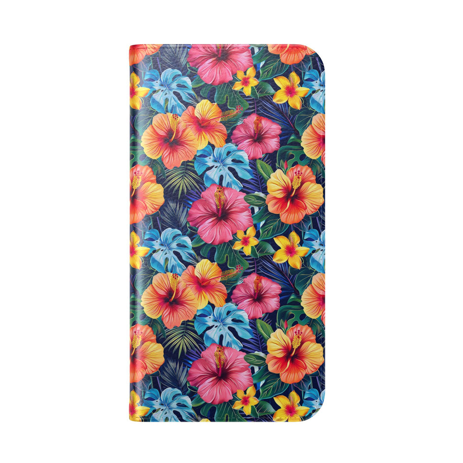 Tropical Hibiscus Flip Phone Case — Floral Wallet Flip Case with Card Slots