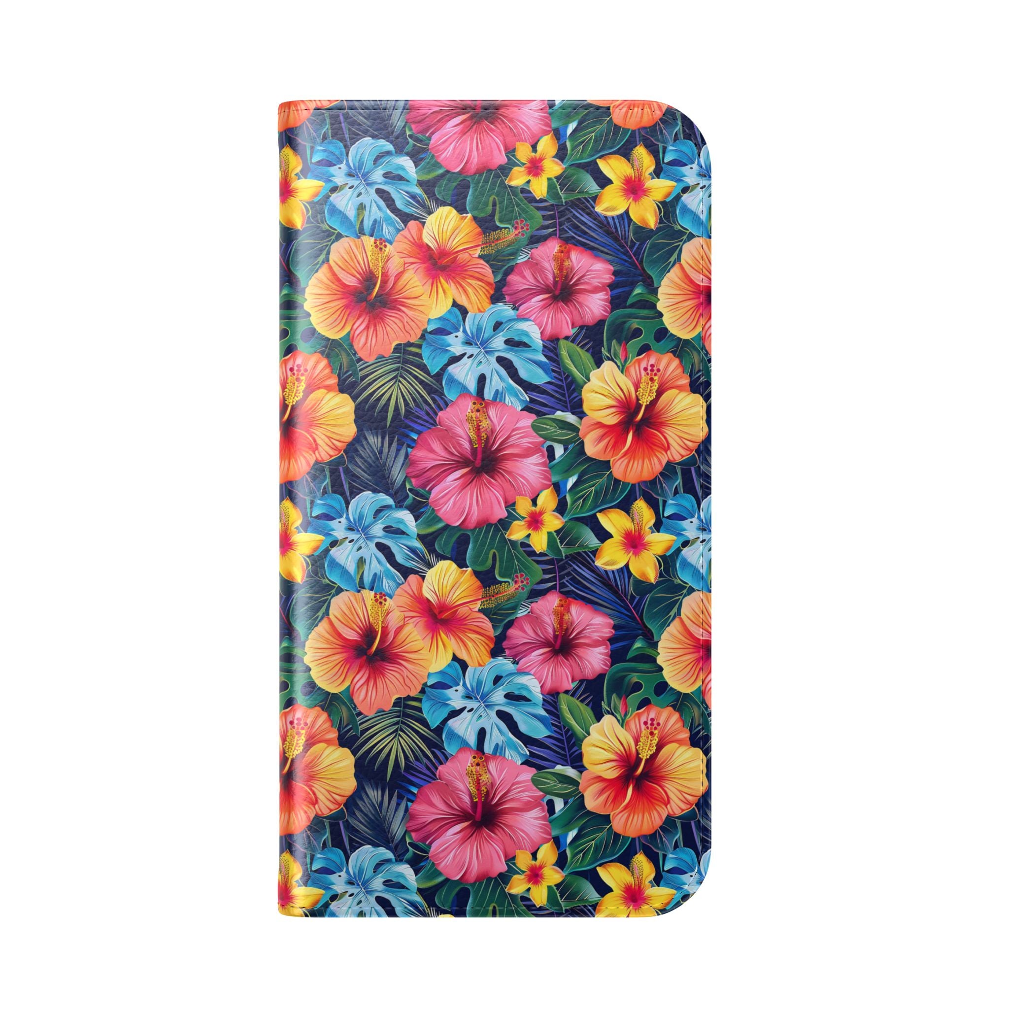 Tropical Hibiscus Flip Phone Case — Floral Wallet Flip Case with Card Slots