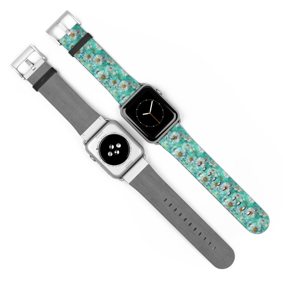 The Blue - Daisy Meadow Floral Apple Watch Band – Teal Daisy Apple Watch Strap