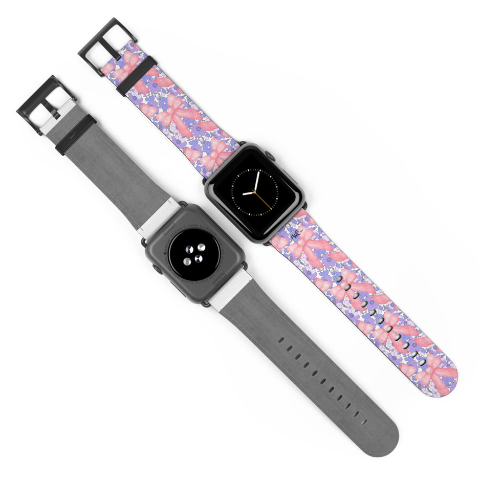 Bow Floral - Ribbon Pattern Apple Watch Band — Pastel Pink & Lavender Watch Strap