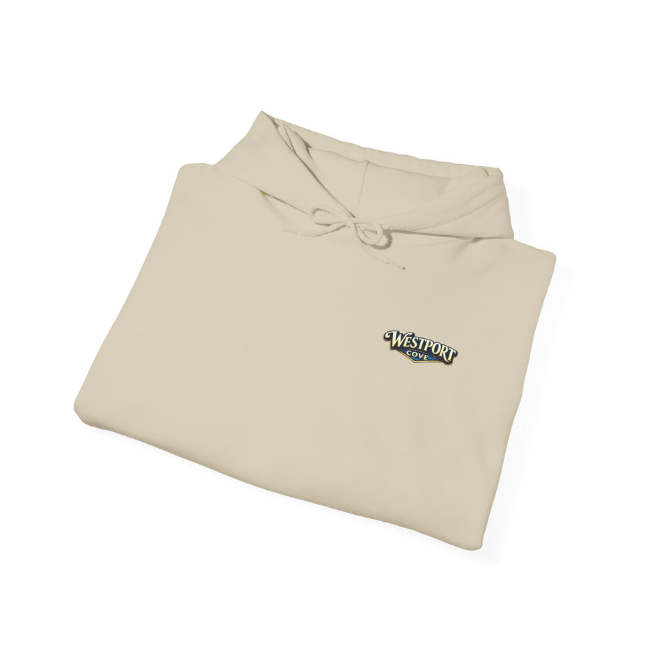 Westport Cove Hoodie — Scenic Lake Cabin Vintage Logo Hooded Sweatshirt