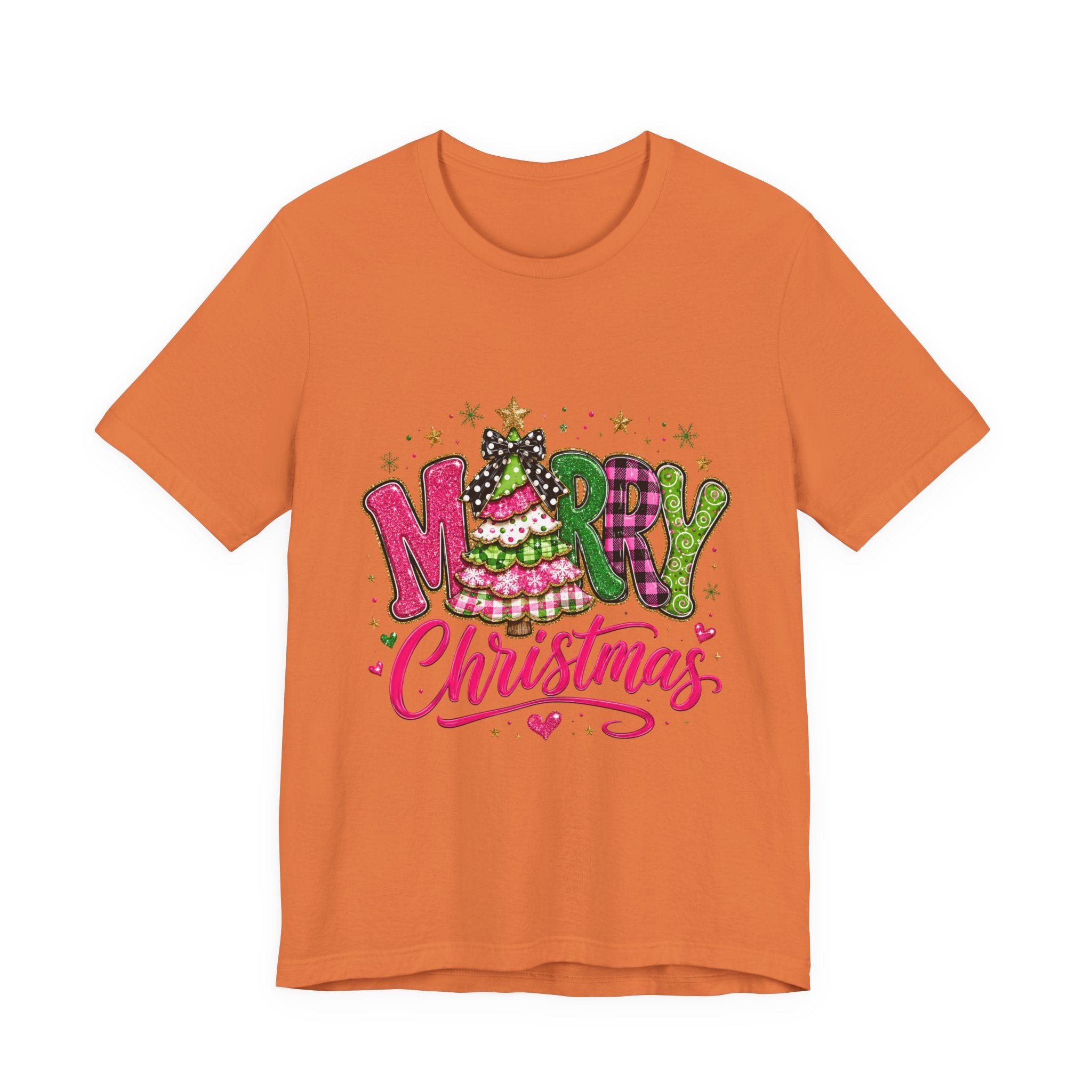 Merry Christmas Graphic Tee — Festive Pink & Green Holiday T-Shirt