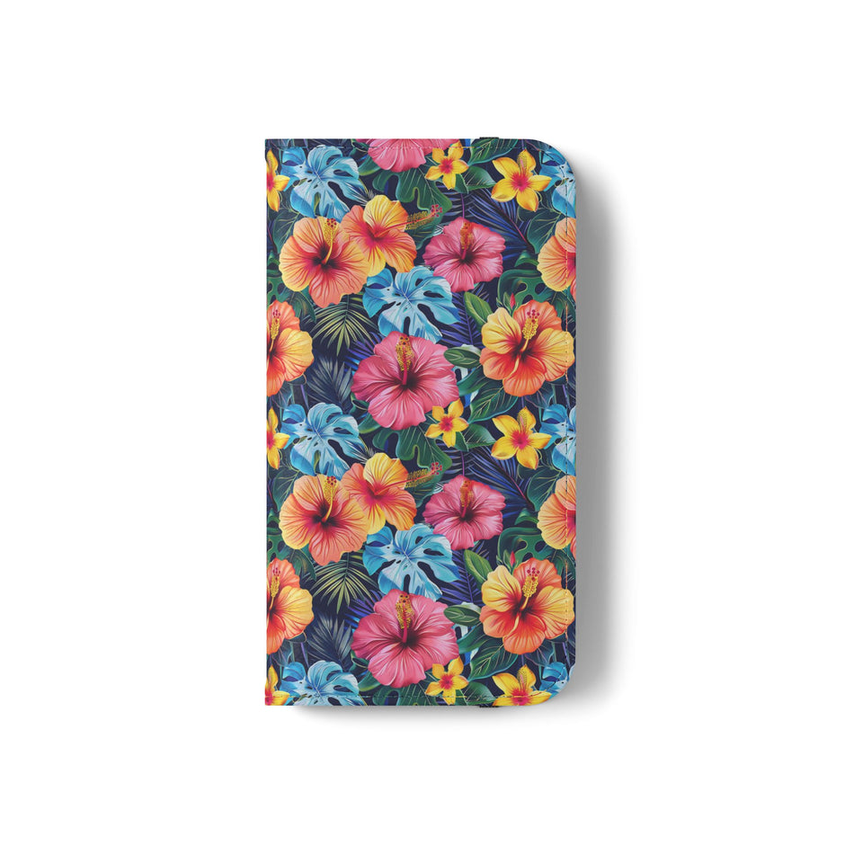 Tropical Hibiscus Flip Phone Case — Floral Wallet Flip Case with Card Slots