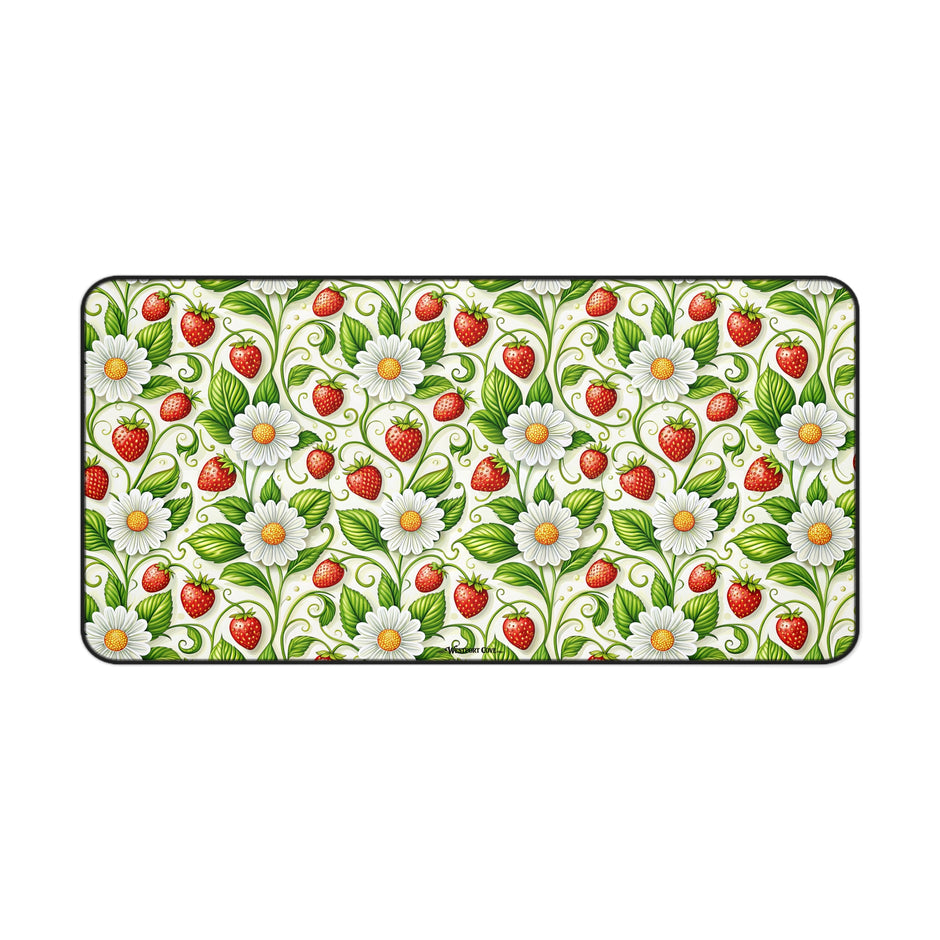 Strawberry Delight Desk Mat — Floral Vintage Garden Mouse Pad/Desk Protector