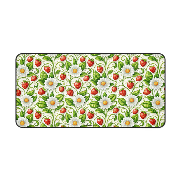 Strawberry Delight Desk Mat — Floral Vintage Garden Mouse Pad/Desk Protector