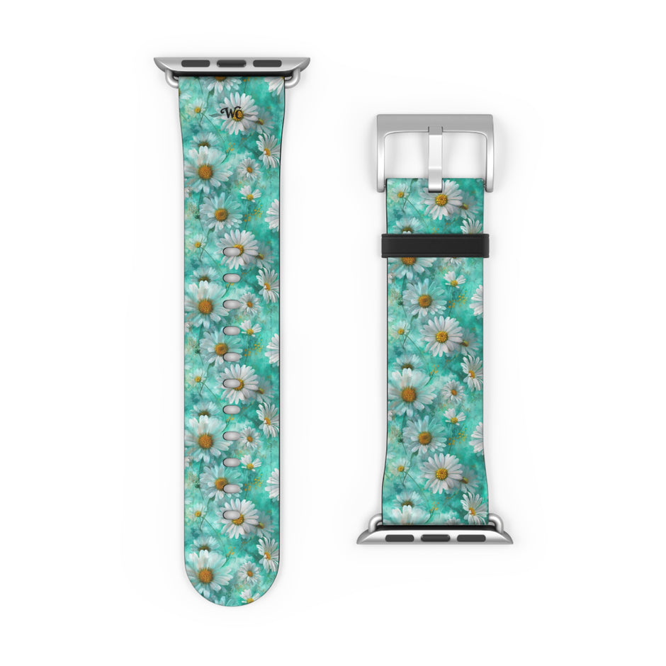 The Blue - Daisy Meadow Floral Apple Watch Band – Teal Daisy Apple Watch Strap