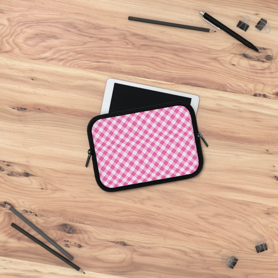 Pink Gingham Laptop Sleeve - Stylish Protection for Your Device