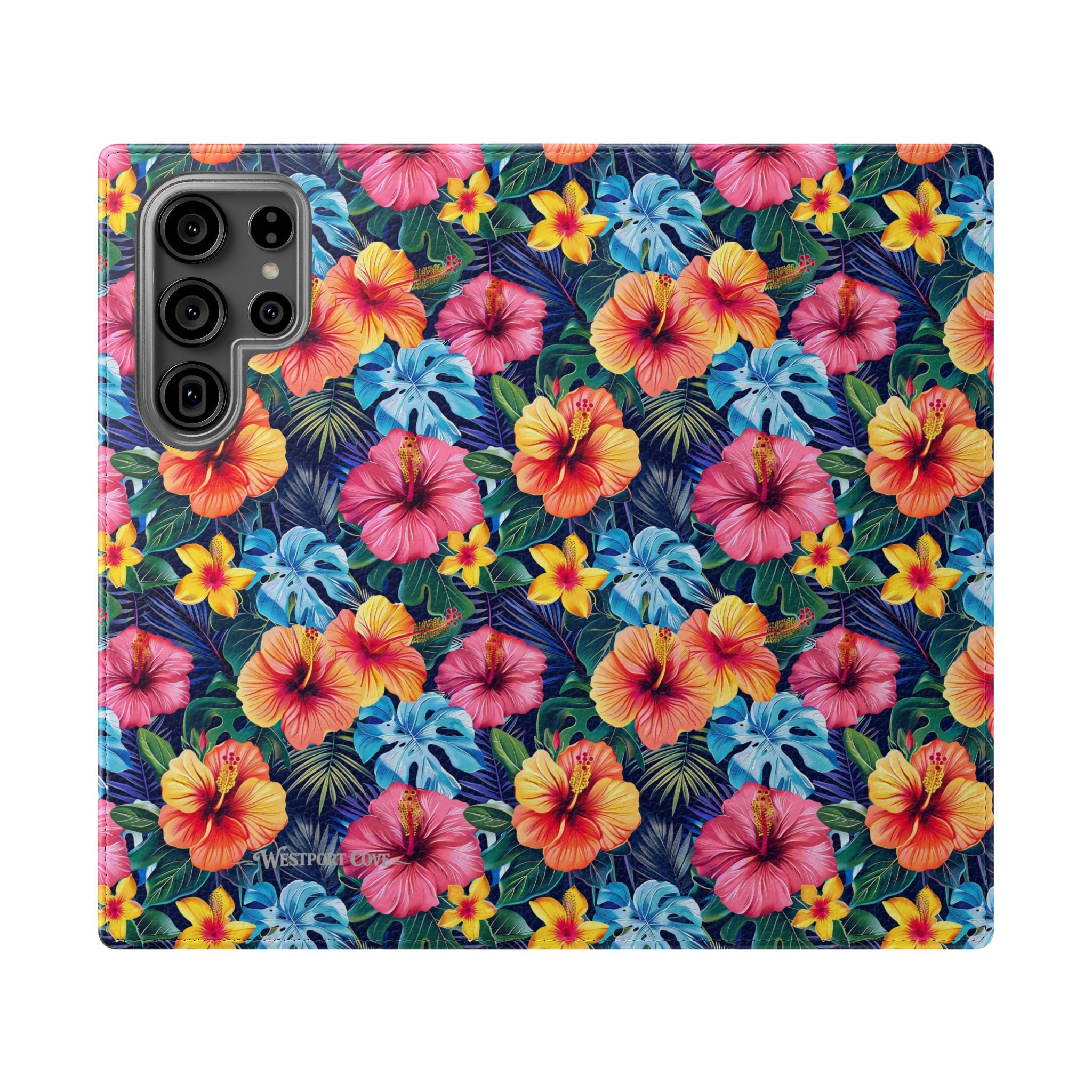 Tropical Hibiscus Flip Phone Case — Floral Wallet Flip Case with Card Slots