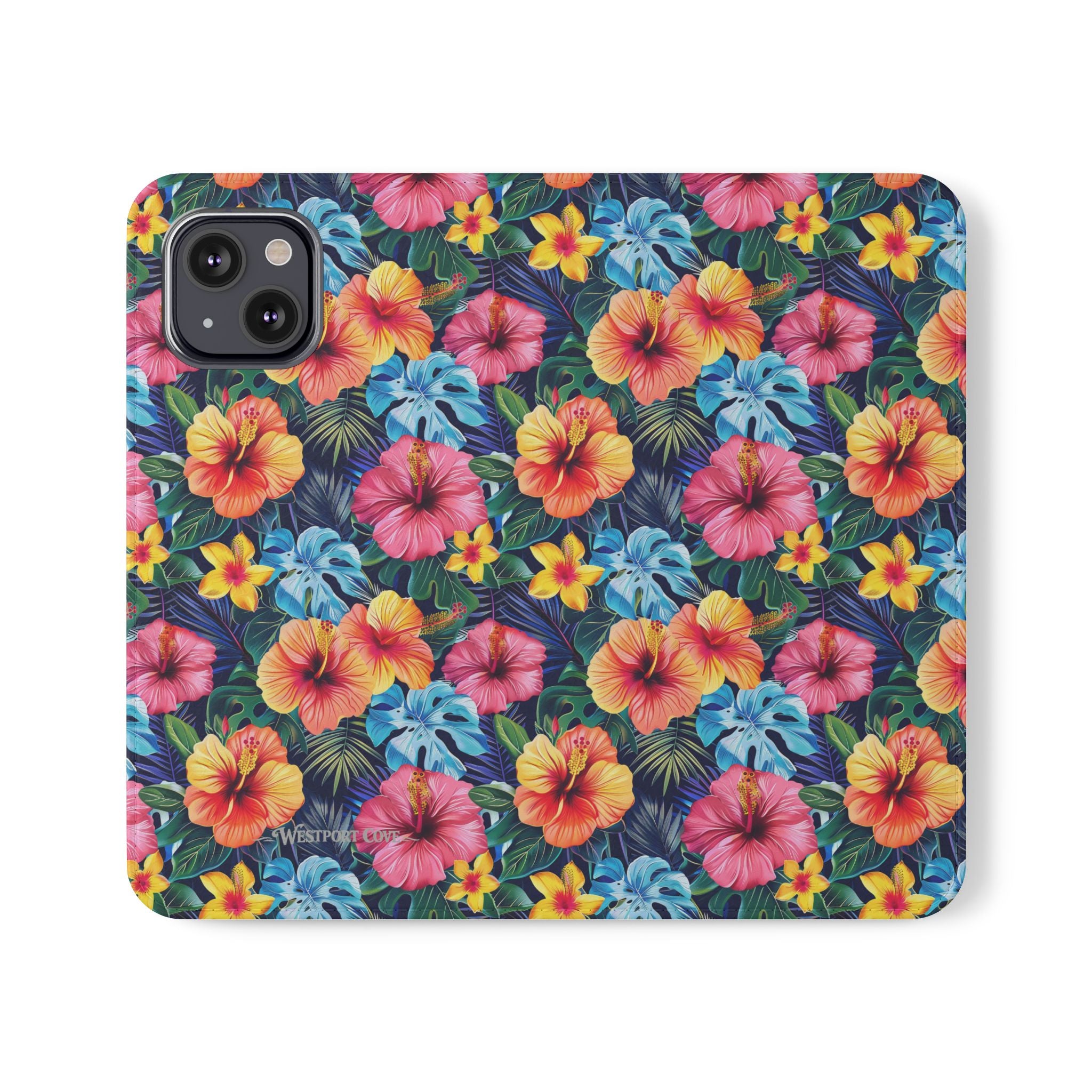 Tropical Hibiscus Flip Phone Case — Floral Wallet Flip Case with Card Slots