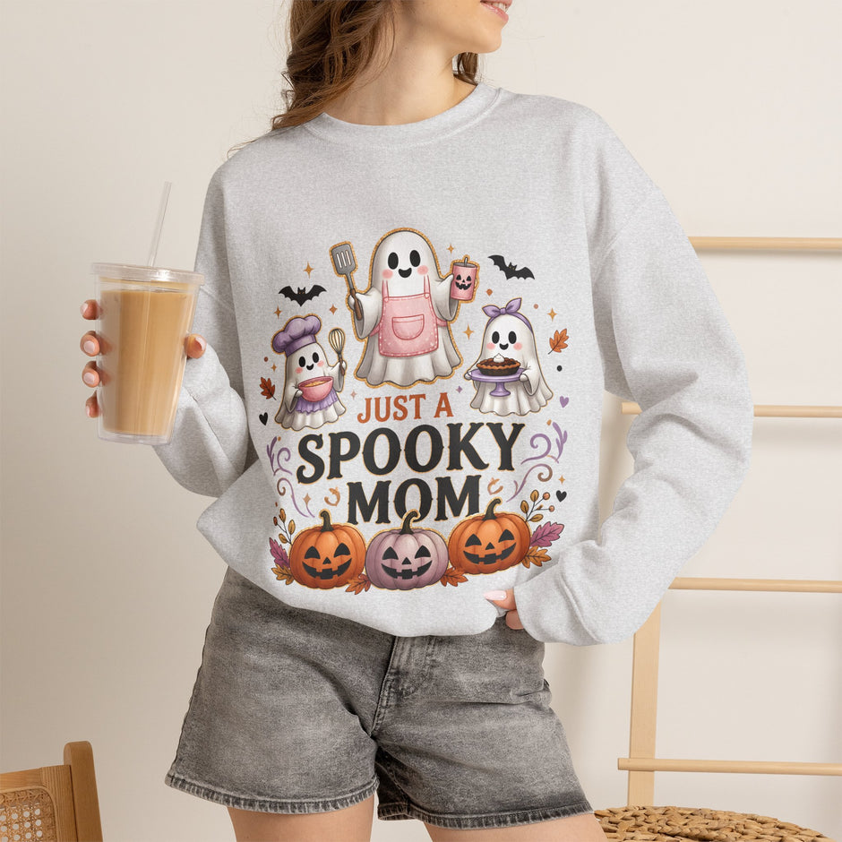 Spooky Mom Crewneck Sweatshirt – Cute Halloween Ghosts & Pumpkins