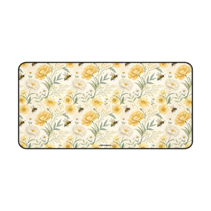 Bumble - Floral Yellow Rose Desk Mat — Vintage Garden Mousepad for Home Office