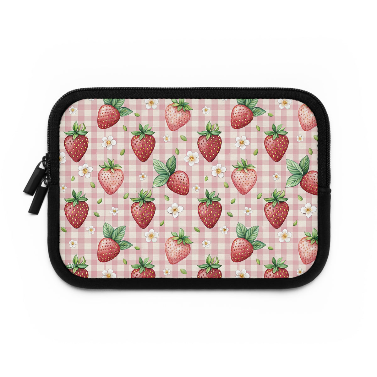 Strawberry Gingham Laptop Sleeve — Cute Pink Floral Laptop Case
