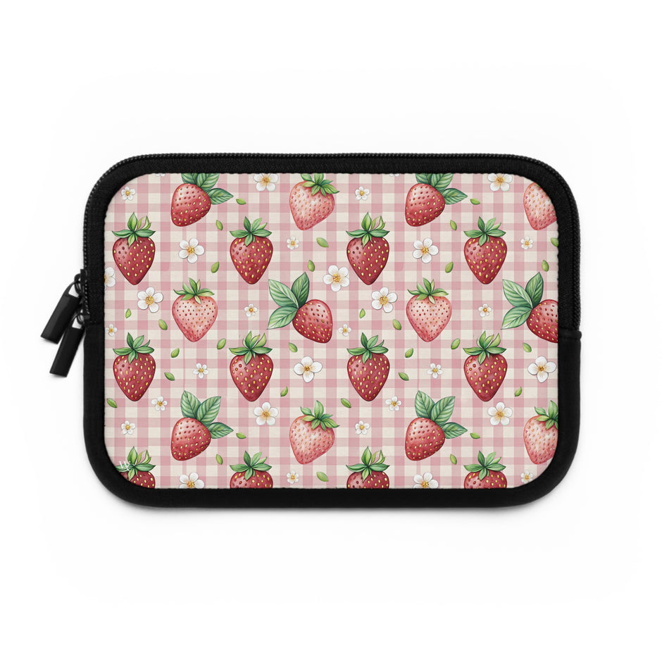 Strawberry Gingham Laptop Sleeve — Cute Pink Floral Laptop Case