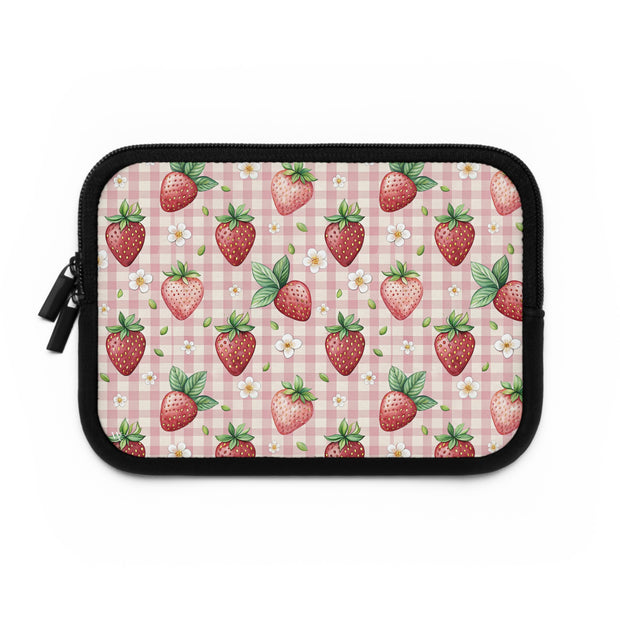 Strawberry Gingham Laptop Sleeve — Cute Pink Floral Laptop Case