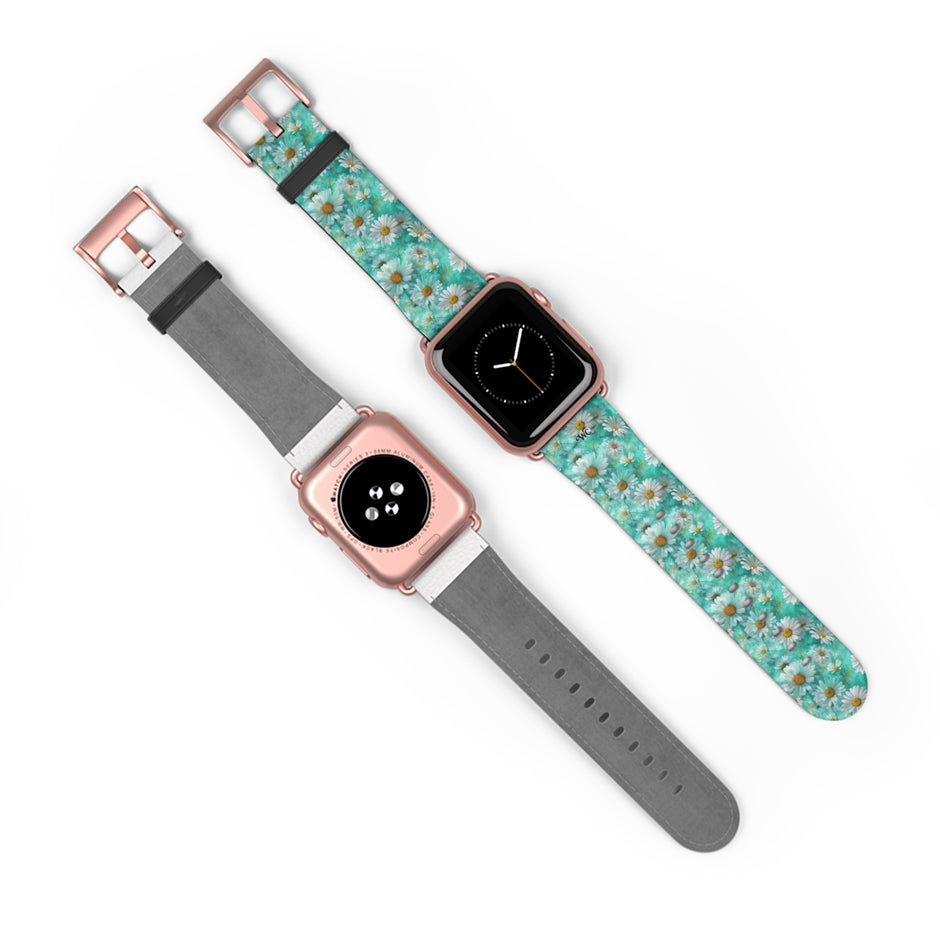 The Blue - Daisy Meadow Floral Apple Watch Band – Teal Daisy Apple Watch Strap