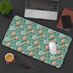 Teal Peony Desk Mat — Vintage Garden Mouse Pad Surface