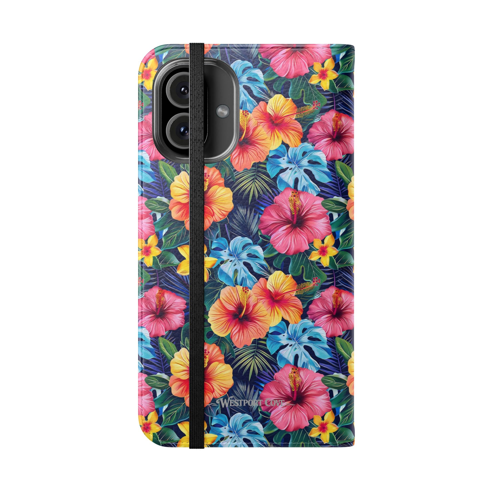 Tropical Hibiscus Flip Phone Case — Floral Wallet Flip Case with Card Slots