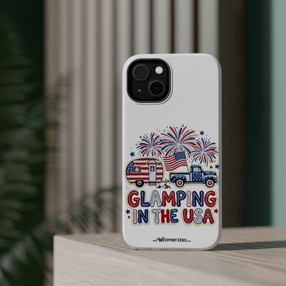Glamping in the USA - Patriotic Camping Extreme Impact MagSafe Phone Case