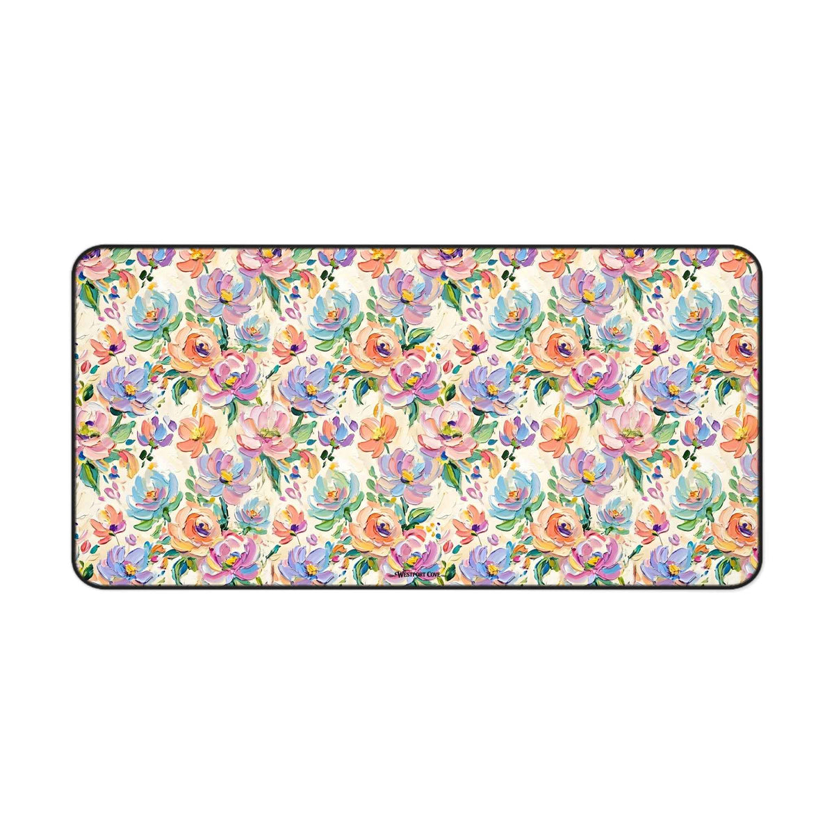Floral Paint Desk Mat — Pastel Rose Pattern Office Mousepad