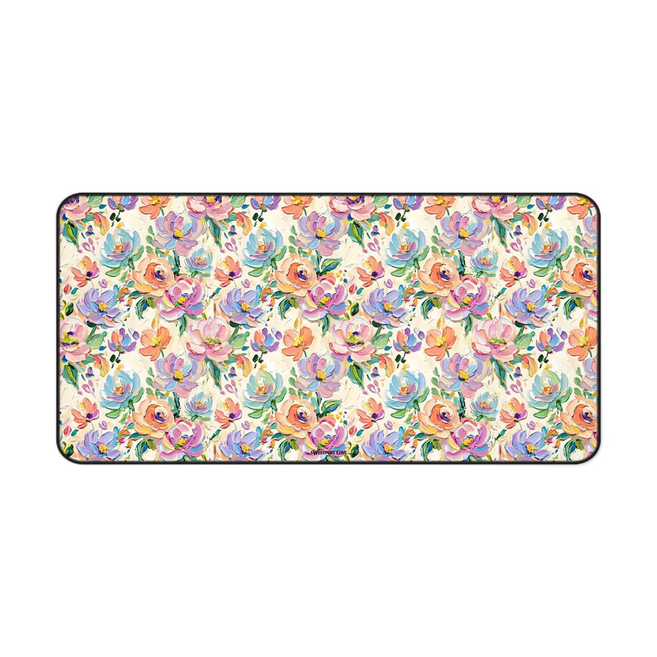 Floral Paint Desk Mat — Pastel Rose Pattern Office Mousepad