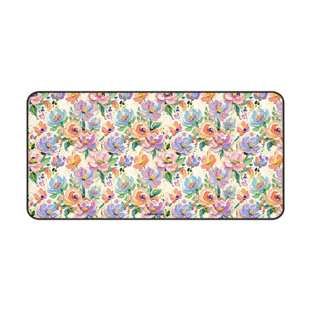 Floral Paint Desk Mat — Pastel Rose Pattern Office Mousepad