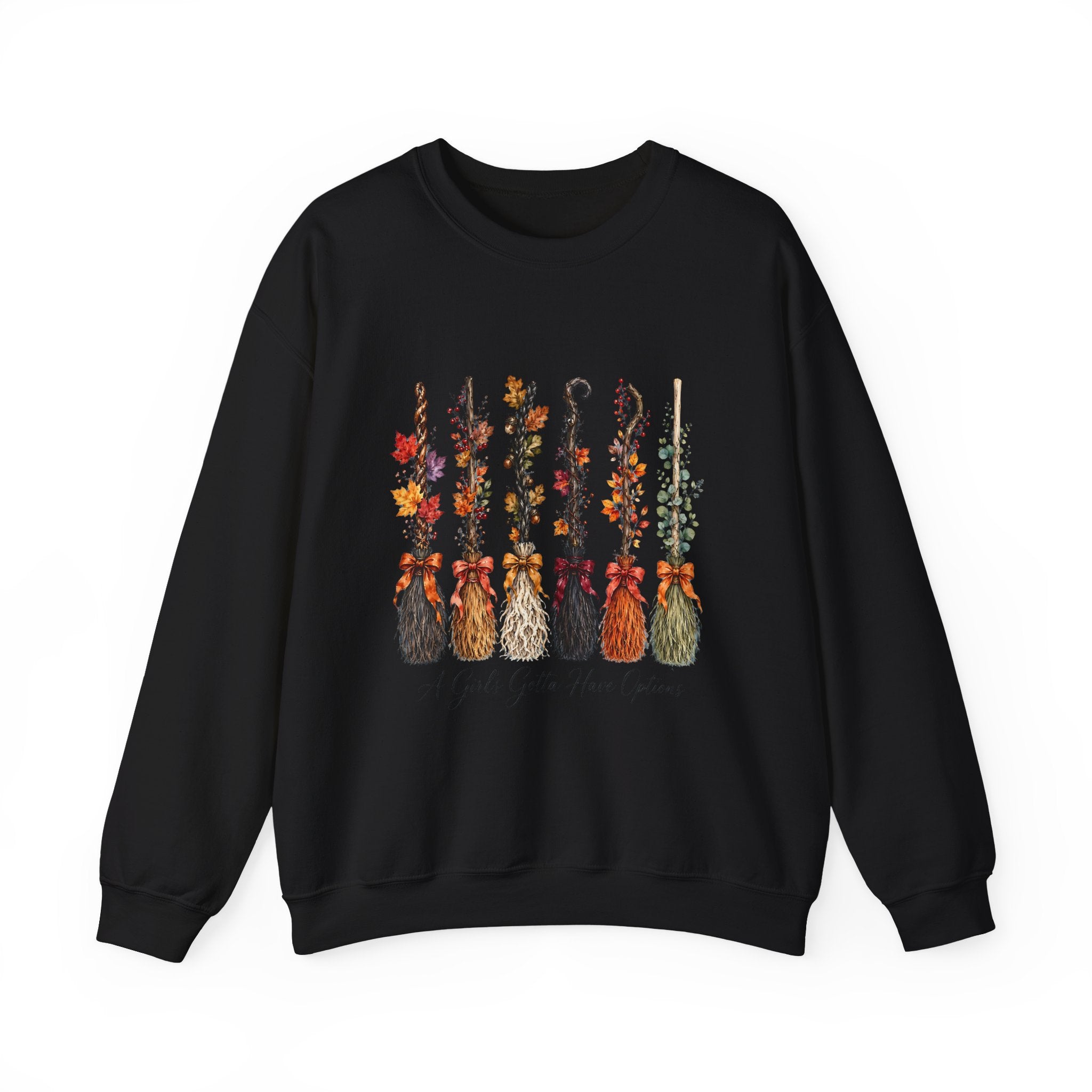 Witch Brooms Crewneck Sweatshirt —  Floral Brooms Fall Graphic