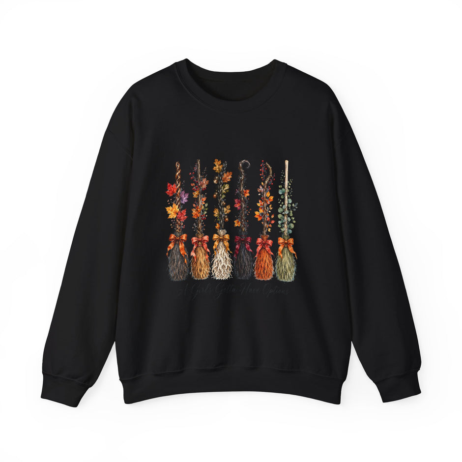 Witch Brooms Crewneck Sweatshirt —  Floral Brooms Fall Graphic