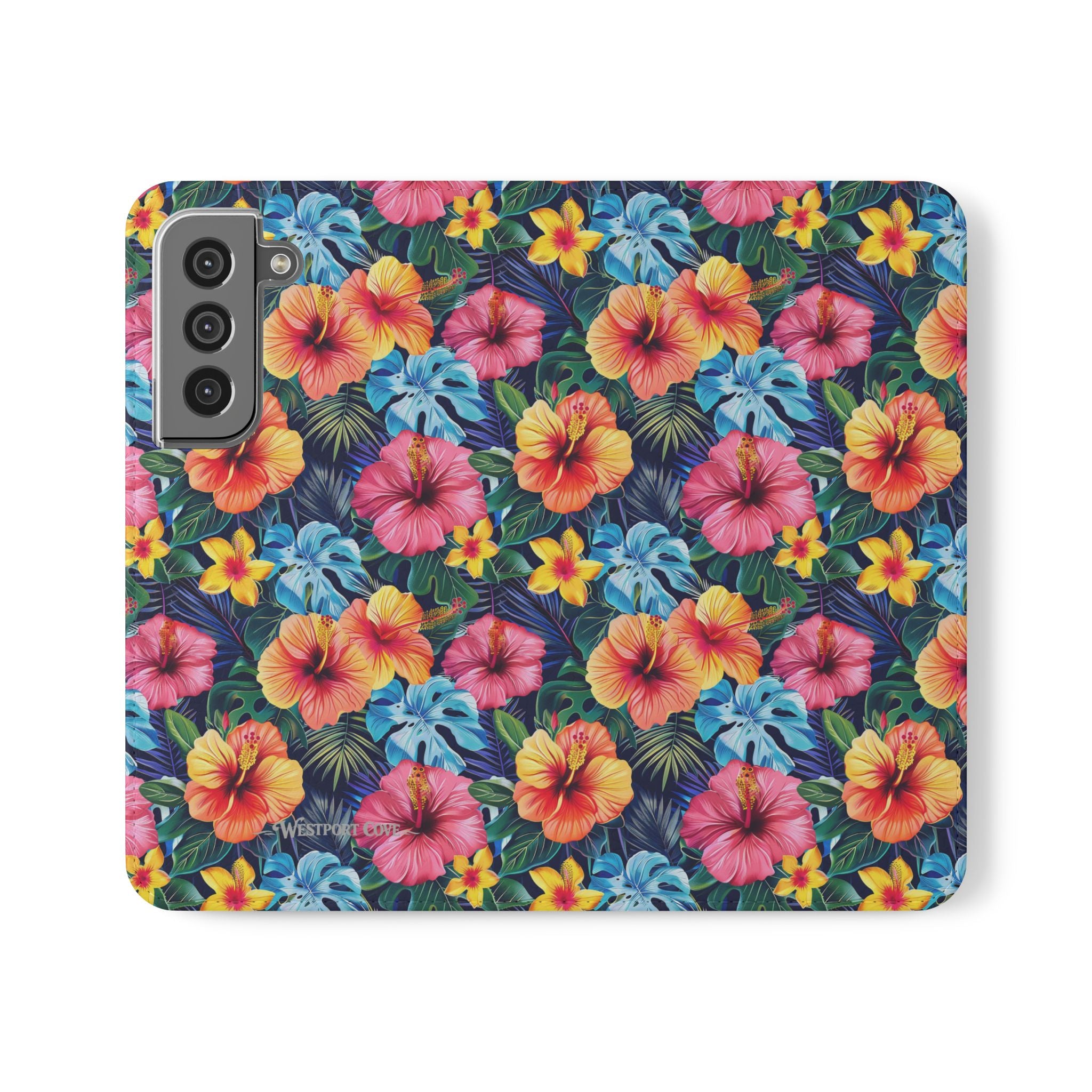 Tropical Hibiscus Flip Phone Case — Floral Wallet Flip Case with Card Slots
