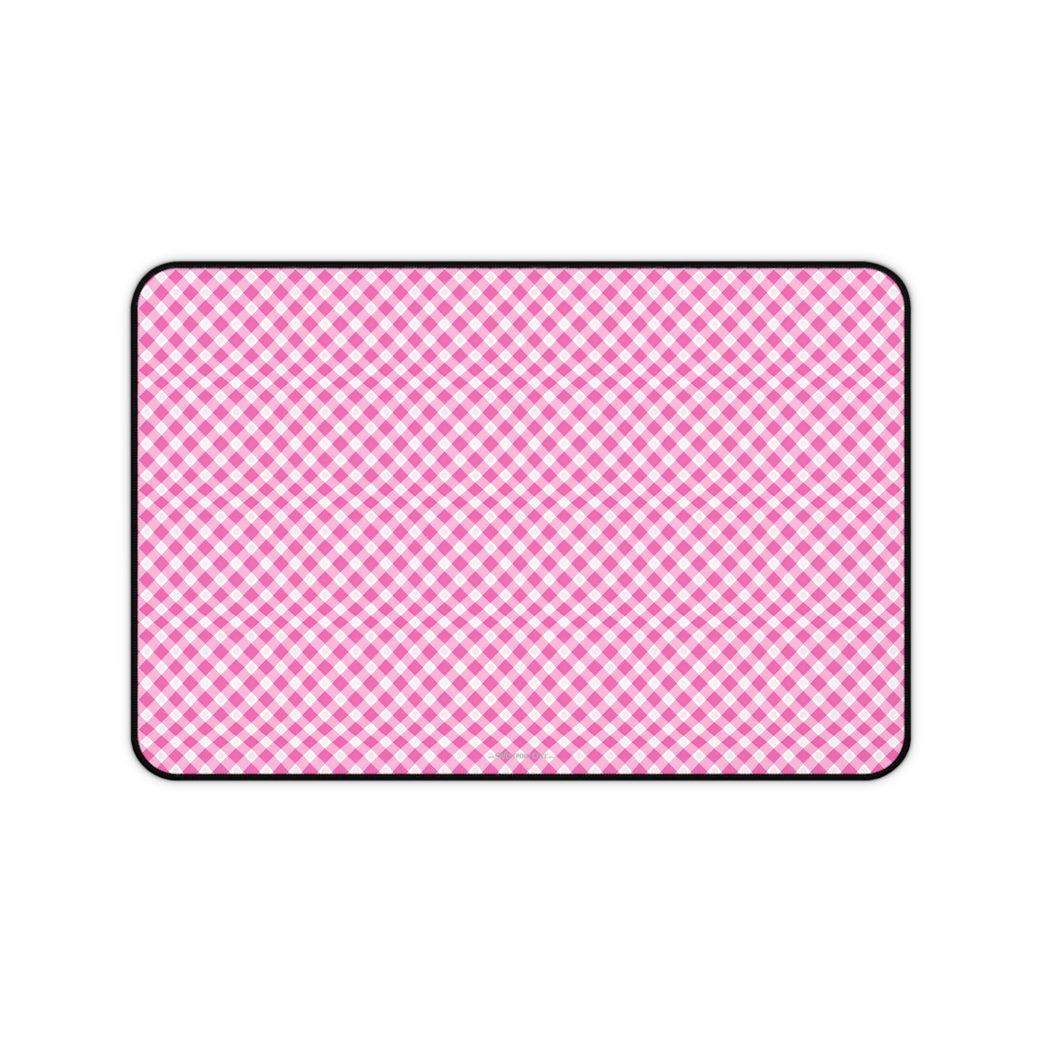 Pink Gingham  - Desk Mat — Cute Checkered Mouse Pad for Office & Study