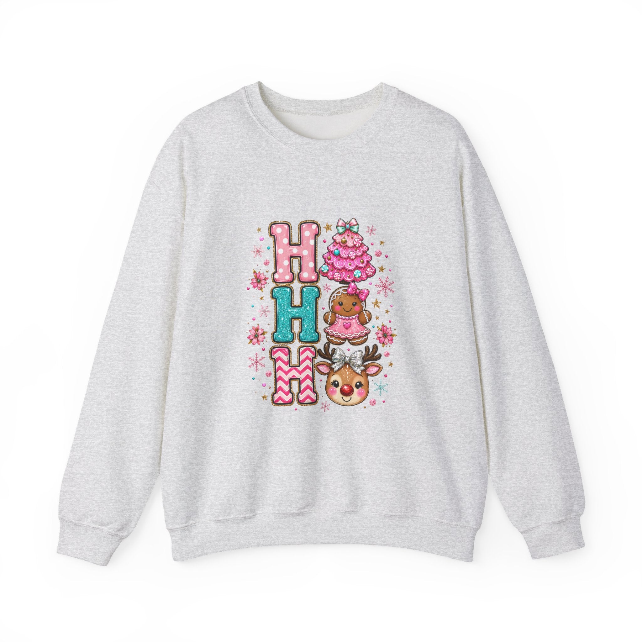 Holiday 'HO HO HO' Cute Reindeer & Gingerbread Crewneck Sweatshirt