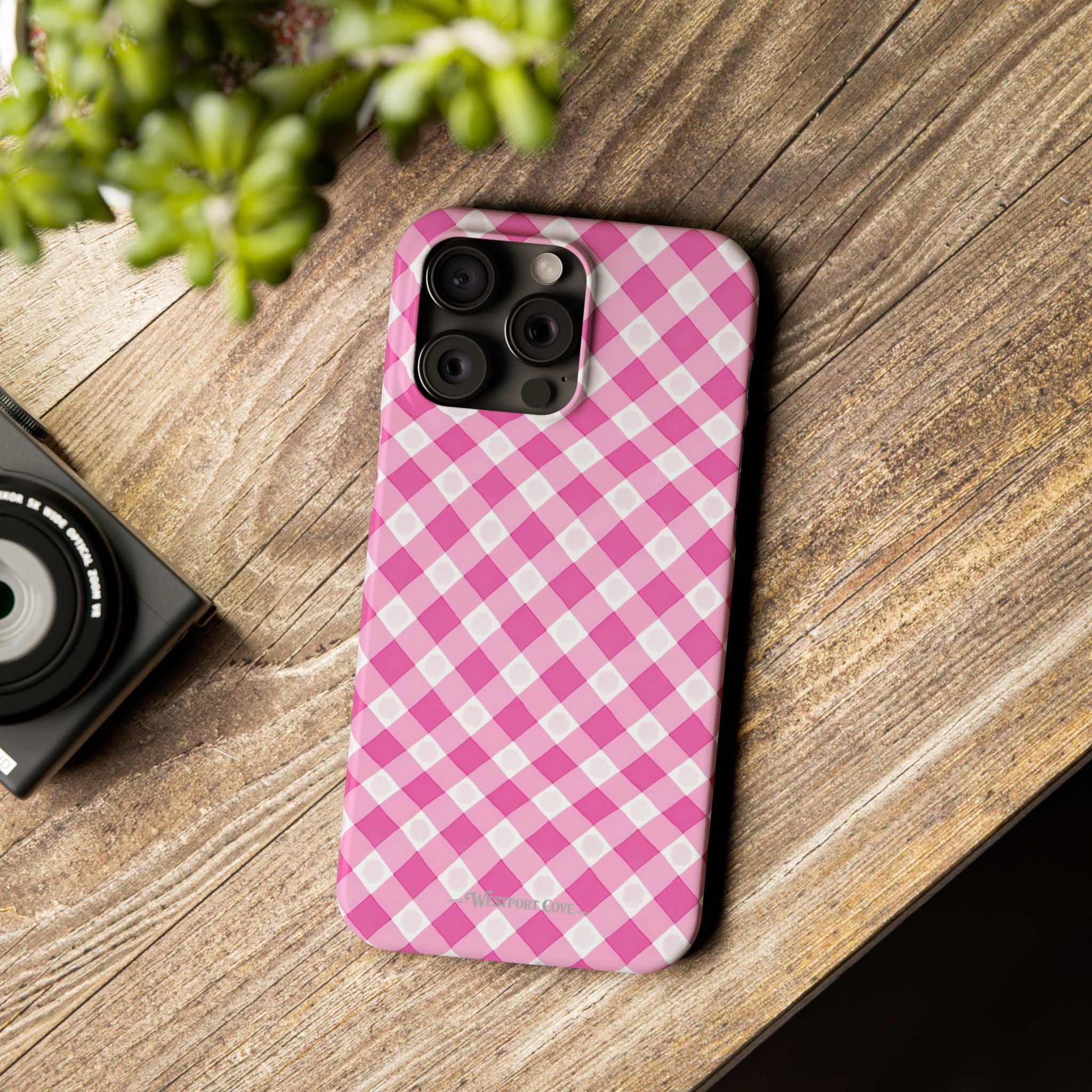 Pink Gingham - Essential Phone Case - Lightweight Protective Cover