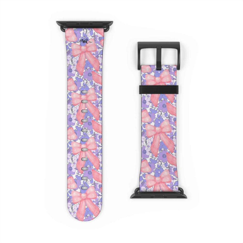 Bow Floral - Ribbon Pattern Apple Watch Band — Pastel Pink & Lavender Watch Strap
