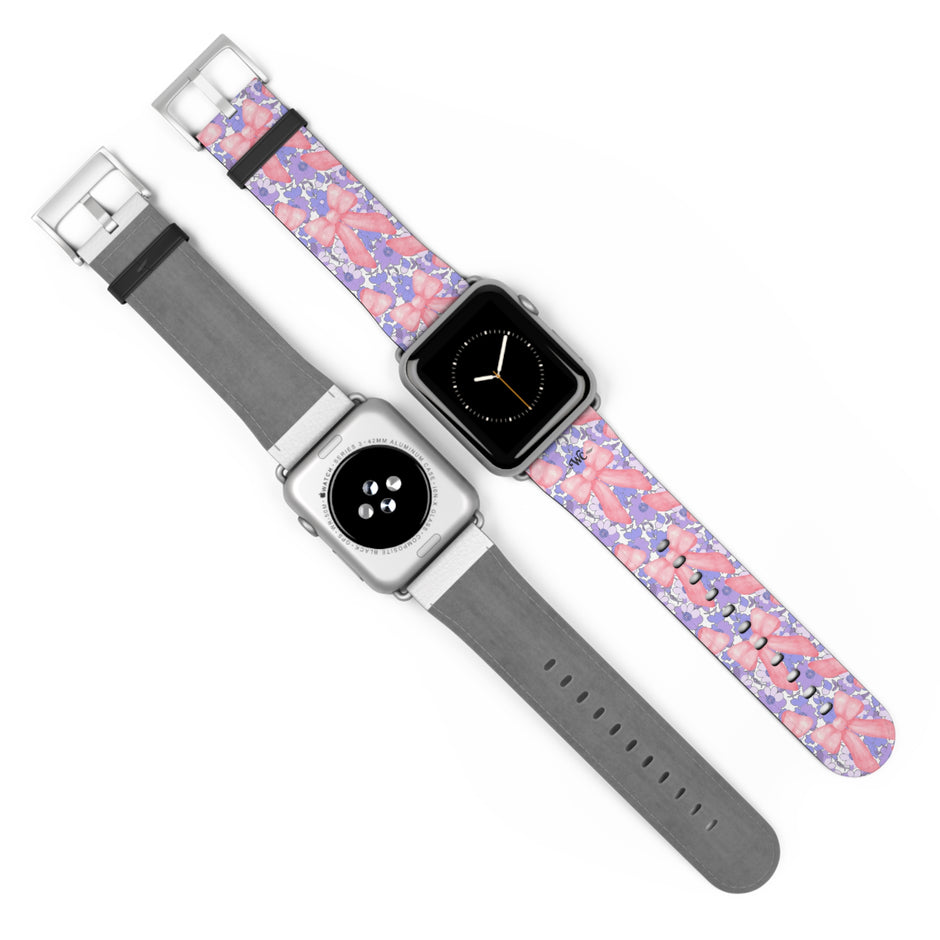 Bow Floral - Ribbon Pattern Apple Watch Band — Pastel Pink & Lavender Watch Strap
