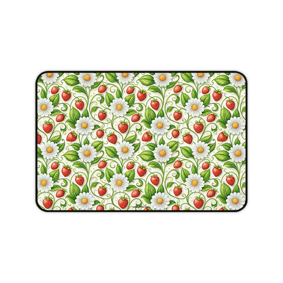 Strawberry Delight Desk Mat — Floral Vintage Garden Mouse Pad/Desk Protector
