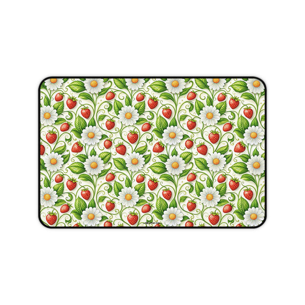 Strawberry Delight Desk Mat — Floral Vintage Garden Mouse Pad/Desk Protector
