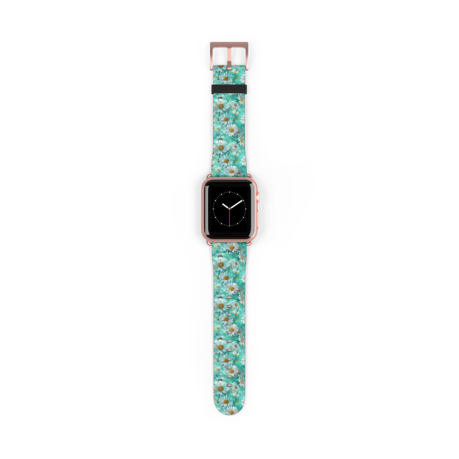 The Blue - Daisy Meadow Floral Apple Watch Band – Teal Daisy Apple Watch Strap