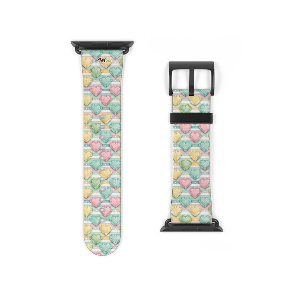 Be Mine; or Not - Pastel Heart Pattern Apple Watch Band — Cute Candy Hearts Watch Strap