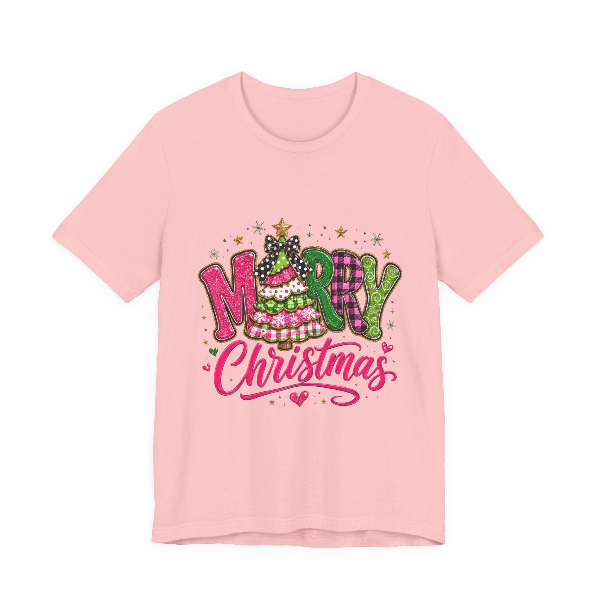 Merry Christmas Graphic Tee — Festive Pink & Green Holiday T-Shirt