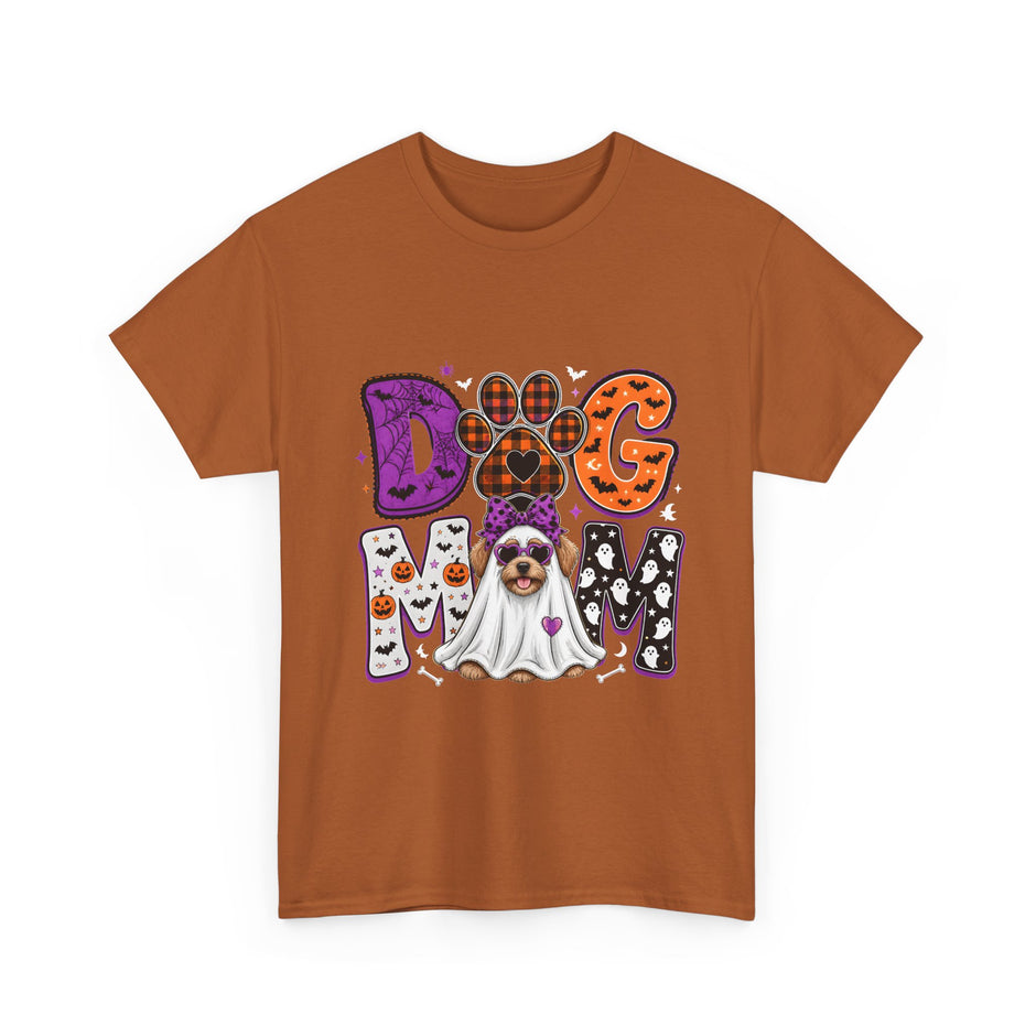 Dog Mom Halloween T‑Shirt — Ghost Pup & Spooky Pattern Tee